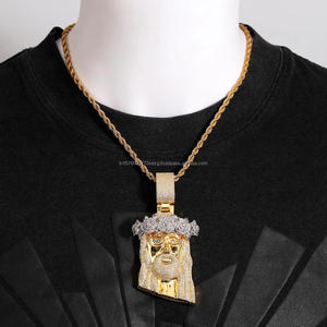 Iced Out Jesus Head Hip Hop Pendant in 925 Sterling Silver with VVS Moissanite Diamond Flower Crown Necklace - Product Image 4