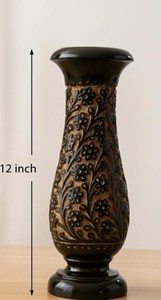 Embossed Floral Wooden <b>Vase</b>: Vintage Style Decorative Flower Holder - Product Image 5