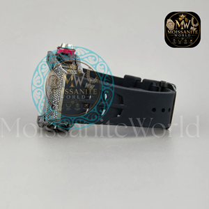 Premium <b>Black</b> Band Square Shaped Dial Moissanite Quartz <b>Watch</b> with Multiple Diamonds with Certified VVS Clarity Premium Diamond - Product Image 3