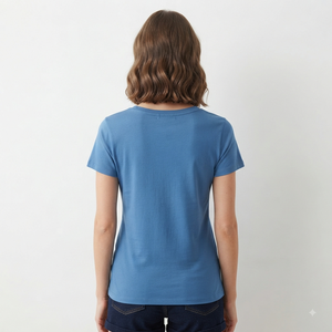 T-shirt en coton bleu pour femme Hawk Eye, col rond, manches courtes, couleur unie, respirant, coupe classique, taille standard - Product Image 2