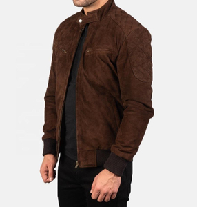 Chaqueta Bomber de Cuero Genuino para Hombre, Corte Ajustado, Cuello Alto, Cierre de Cremallera, Revestimiento de Secado Rápido, Estilo Motero, Invierno - Product Image 2