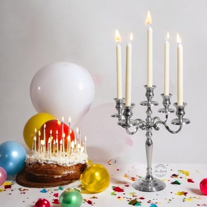 Premium Metal <b>Candelabra</b> Table Centerpiece with 5 Candle Holders Elegant Silver Finish Ideal for Weddings Parties - Product Image 1