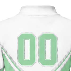 Ensemble uniforme de cheerleading sublimé vert menthe et blanc à manches longues avec jupe plissée pour l'entraînement et la performance sportive d'équipe - Product Image 6