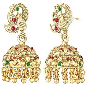 Parure de bijoux plaqué or avec collier long et boucles d'oreilles en alliage, ornée de perles, design temple indien du Sud, pour femme, idéale pour mariage et soirée, bijoux de mode ethniques - Product Image 5