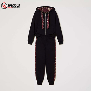 Ensemble de survêtement décontracté pour femmes en coton 100% - Coupe classique - Automne - Capuche - Couleur unie - Manches longues - Haute qualité - Product Image 6