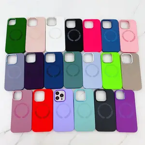 Hot Sale Liquid Original Silicone Magnetic Hardware Lens Frame Phone Case PC Back Cover Flannel Case for iphone 15pro max 14 pro