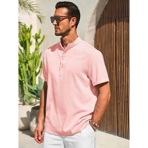 knee length dresses for ladies Linen Henley Long Sleeve Shirts main image 0