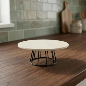 Round Marble Tabletop Decorative Stand Minimalist Design For Living Room Indoor Use Durable Furniture Accent - Product Image 2