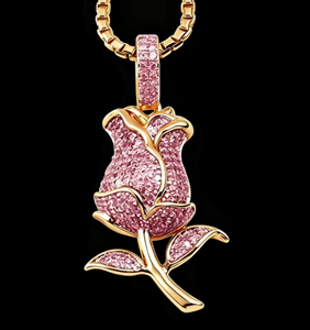 Collar con Colgante de Rosa, Amuleto de Moissanita, Chapado en Oro, Plata de Ley 925, Joyería Floral Hiphop Unisex para Regalo y Fiesta - Product Image 2