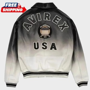 Blouson bomber vintage en cuir ombré style Avirex, unisexe, style varsity - Product Image 2