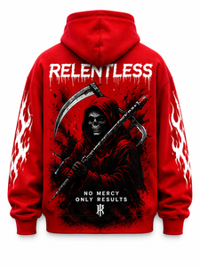เสื้อฮู้ดสีแดงแบบไม่มีลาย แบรนด์ Relentless สำหรับผู้ชาย สไตล์สตรีทแวร์ ทรงปกติ ผ้าฝ้ายเฟรนช์เทอร์รี่ พิมพ์ลายโลโก้ด้านหน้า แขนเสื้อลายเปลวไฟ - Product Image 2
