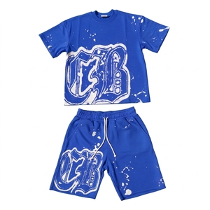 Conjunto Deportivo Unisex Morado, Camiseta de Algodón y Pantalones Cortos con Logotipo CB Estampado, Corte Holgado de Verano con Cintura Ajustable - Product Image 4