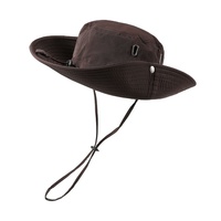 Groothandel Bucket Hat Heren Op Maat Logo Snel Droogende Zwarte Polyester Bucket Hat Met Koord Brede Rand Bucket Hat Zonbescherming