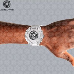 Montre de luxe pour homme Charm_Jewells en acier inoxydable, boîtier rond de 45 mm, mouvement à quartz analogique, accents de diamants, chronographe - Product Image 4