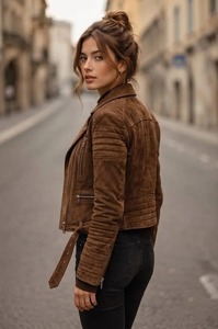 Woman Vintage Fashion <b>Leather</b> Coat Casual Shacket Windproof Zipper Pockets Goat <b>Leather</b> <b>Jacket</b> Zipper Closure <b>Winter</b> - Product Image 3