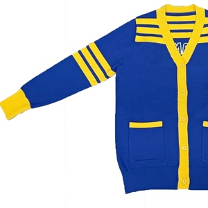 Cárdigan Azul de Punto para Mujer de la Hermandad Sigma Gamma Rho, Cuello en V, Manga Larga con Rayas Amarillas y Botones, Estilo Preppy - Product Image 5