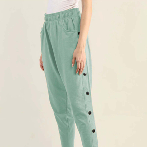 Women's Mint Green <b>Harem</b> Pants Elastic Waist Ankle-Length Loose Fit Casual Spring Knitted Solid Color Button Detail - Product Image 3