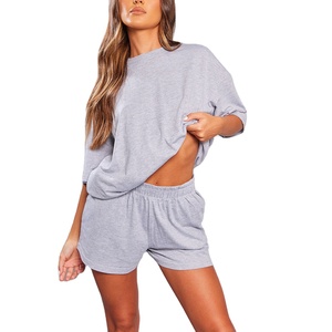 Ensemble de shorts décontractés pour femmes en 2 pièces avec logo personnalisé, 100% coton, séchage rapide, vêtements de sport, shorts de cycliste - Product Image 1
