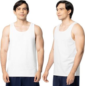 Débardeur en coton blanc pour homme, col rond, couleur unie, décontracté, tricoté, sans manches - Product Image 1