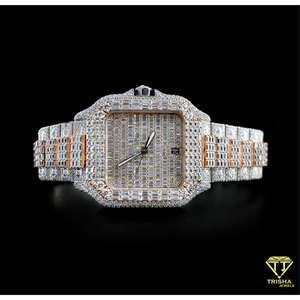 Montre pour homme en argent sterling 925 avec cadran en diamant de laboratoire VVS de qualité supérieure, bicolore, carré, style baguette, quartz, hip-hop - Product Image 2