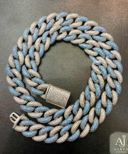 สร้อยคอแบบ Cuban Link สองสี ประดับเพชร Moissanite ทรงกลมเจียระไนแบบ Brilliant Cut ขนาด 18 นิ้ว สีเงิน สไตล์ฮิปฮอป เหมาะสำหรับทั้งชายและหญิง - Product Image 5