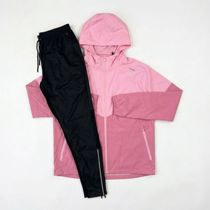 Men's Pink Hooded Tracksuit Set 2025 Lightweight Windbreaker Jacket <b>Black</b> Jogger <b>Pants</b> 2 Piece Activewear Eco-Friendly - Product Image 1