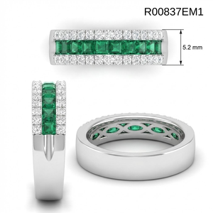 Anillos de Boda Clásicos Modernos de Oro Blanco de 18k con Corte Brillante Redondo y Media Banda de Esmeraldas para Mujer, Ideales para Fiestas - Product Image 6