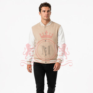 Refined Cream <b>White</b> Letterman <b>Jacket</b> Lightweight Material Button Closure Ribbed Finish Casual Everyday Outfit - Product Image 3