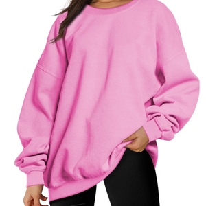 Sweat-shirt oversize pour femme à col rond profond, en tissu tissé uni, pull d'hiver à capuche, style décontracté ample - Product Image 1