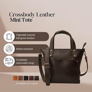 Premium Full-grain Leather Mini Tote Bag with Removable <b>Strap</b> Handcrafted Travel Companion and Zipper Compartment - Product Image 2