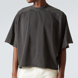 Loose Fit Distressed Washed Cotton Boxy Cropped T Shirt Custom Printed <b>Designer</b> Streetwear Oversized Men's Vintage Acid Wash Tee - Product Image 1