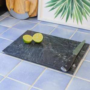 Planche à découper en marbre naturel avec surface polie pour la cuisine, la découpe de légumes, de fruits, de viande et le service de plateaux de fromages - Product Image 5