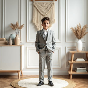 ชุดสูทเด็กผู้ชายแบบลำลองใส่ฤดูร้อนชุดสามชิ้นสำหรับวัยรุ่นทักซิโดแบบถือแหวน - Product Image 4