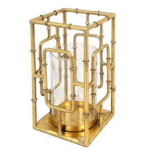 Modern Industrial Metal Cage <b>Candle</b> Holder Geometric 3D Double Hurricane Stand Antique Brass Finish Rectangular Centerpiece for - Product Image 2