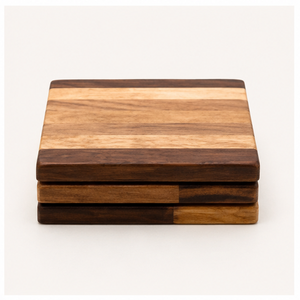 Handcrafted Striped Solid Wood Coasters Set Of 4 Premium <b>Walnut</b> and Acacia Dual-Tone Square Drink Coasters For <b>Coffee</b> <b>Table</b> Mats - Product Image 5