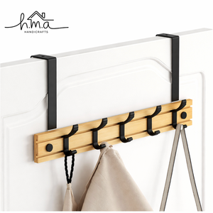 Foldable Wood Bathroom Coat <b>Rack</b> with 5 Hooks Eco-Friendly Modern Wall-Mounted Design - Product Image 4