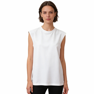 Ropa de mujer, camiseta sin mangas, chaleco holgado de verano, camiseta sin mangas con cuello redondo, cómoda, agradable para la piel, favorecedora para el estilo diario - Product Image 1