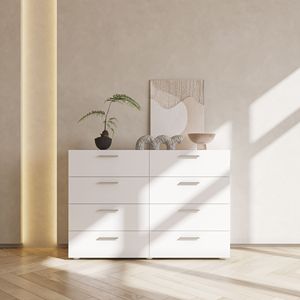 Cassettiera Doppia a 8 Cassetti Moderna Bianca in MDF, Mobile Contenitore per Camera da Letto, Soggiorno o Ingresso, Autoportante ed Estensibile - Product Image 1