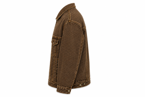 Men's Brown Denim <b>Jacket</b> Custom Embroidered Logo Front Turn-down Collar Casual Autumn Style Regular Fit Button Closure - Product Image 4