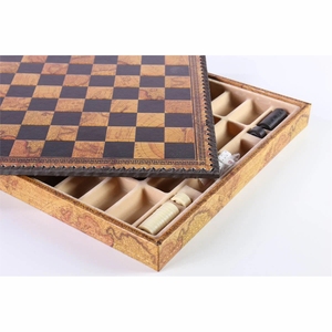 High Quality Retro <b>Chess</b> Board Game <b>Set</b> Faux Leather Map Surface Magnetic Checkerboard Wooden Box for <b>Travel</b> Leather <b>Chess</b> Game - Product Image 1