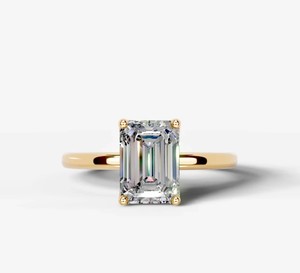 Bague de Fiançailles et de Mariage en Argent Sterling 925 Plaqué Or 18K avec Moissanite Taille Émeraude Certifiée pour Femme - Product Image 1