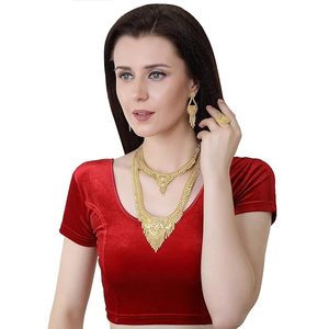 Parure de bijoux plaqué or 24 carats en alliage pour femme, style ethnique avec pampilles, pour mariage, style Rani Haar - Product Image 2