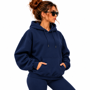 Sudadera con capucha extragrande para mujer al por mayor, con estampado personalizado, de algodón grueso y forro polar, con bolsillo canguro, estilo chándal, sudadera con capucha personalizada para mujer - Product Image 4