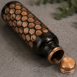 Copper Water <b>Bottle</b> Hexagon Design Modern Portable Travel <b>Bottle</b> with Lid Honeycomb Pattern Copper <b>Flask</b> Leakproof Reusable - Product Image 2
