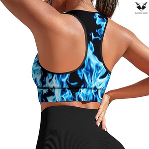 Soutien-gorge de sport pour femme Blue Flame Fire, rembourré, pour l'entraînement, coupe ajustée, col en U, respirant, couleur unie - Product Image 2