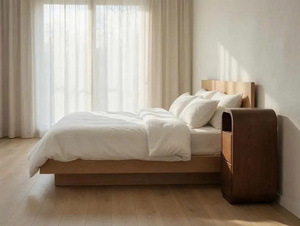 Mesita de Noche Moderna de Madera Maciza de Fresno con 2 Cajones y Estante Abierto, Acabado en Nogal, Mesa Auxiliar Estrecha para Cama - Product Image 4