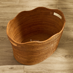 Premium Rattan Laundry Basket Set with Liner and Handles Eco-Friendly Home Decor <b>Storage</b> <b>Bin</b> with Lid Decorative Scalloped Rim - Product Image 6