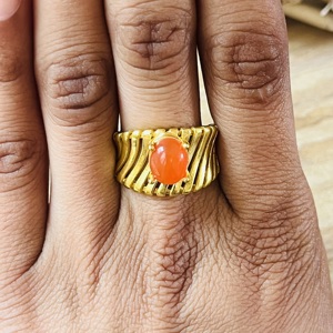 Fashionable 18k Gold Plated Brass <b>Ring</b> Carnelian Vintage Style <b>Statement</b> <b>Ring</b> Hollow Cutout Band <b>Ring</b> Wholesale <b>Ring</b> For Women - Product Image 6