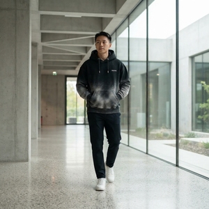 Sudadera con Capucha Negra Ombre Personalizada para Hombre, Sudadera con Estampado en Relieve y Logotipo en el Pecho, Sudadera con Capucha Estilo Urbano - Product Image 5