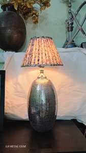 Handmade Hammered Aluminum <b>Table</b> Lamp Vintage Brass Finish Decorative Metal Desk <b>Light</b> with Floral Pleated Fabric Shade - Product Image 5